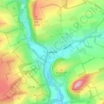 Mapa topográfico Earlston, altitud, relieve