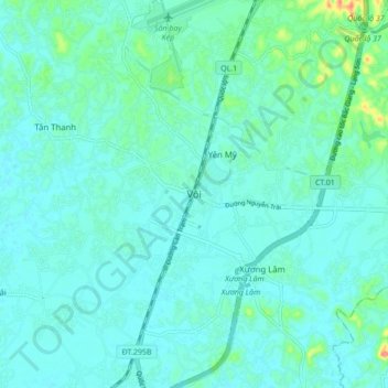 Mapa topográfico Vôi, altitud, relieve