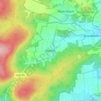 Mapa topográfico Rödles, altitud, relieve