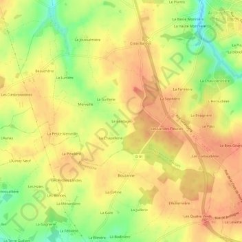 Mapa topográfico Le Bordage, altitud, relieve