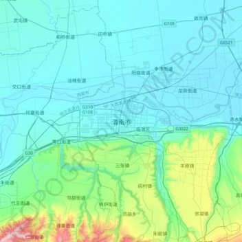 Mapa topográfico 渭南市, altitud, relieve