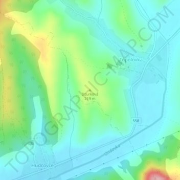 Mapa topográfico Dzurková, altitud, relieve