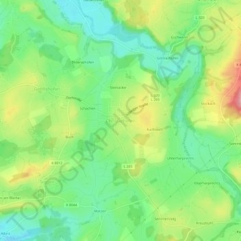 Mapa topográfico Christazhofen, altitud, relieve