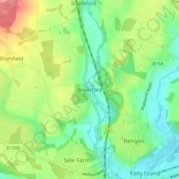 Mapa topográfico Waterford, altitud, relieve