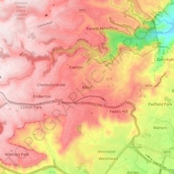 Mapa topográfico Kloof, altitud, relieve