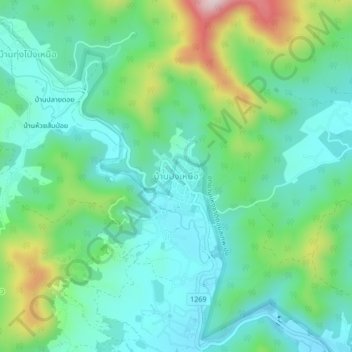 Mapa topográfico Ban Pong Nuea, altitud, relieve