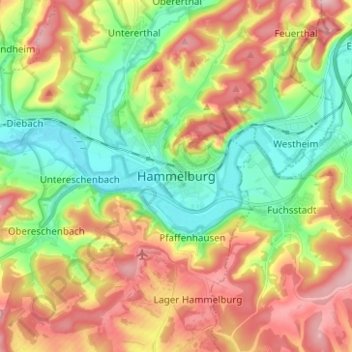 Mapa topográfico Hammelburg, altitud, relieve