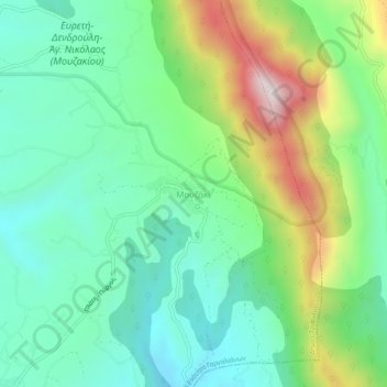Mapa topográfico Mouzaki, altitud, relieve