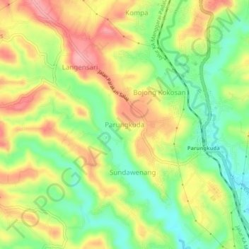 Mapa topográfico Parungkuda, altitud, relieve