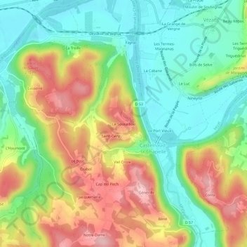 Mapa topográfico Le Soucaillou, altitud, relieve