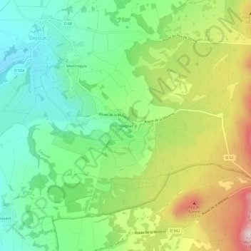 Mapa topográfico Allagnat, altitud, relieve