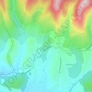 Mapa topográfico Pigrannier, altitud, relieve