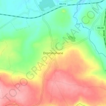 Mapa topográfico Drommahane, altitud, relieve