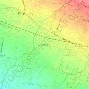 Mapa topográfico Sanankulon, altitud, relieve