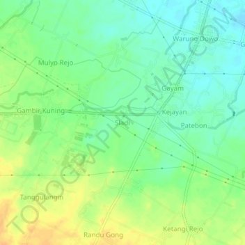 Mapa topográfico Sladi, altitud, relieve