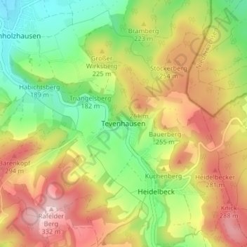 Mapa topográfico Tevenhausen, altitud, relieve