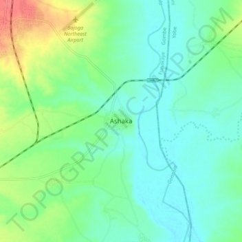 Mapa topográfico Ashaka, altitud, relieve