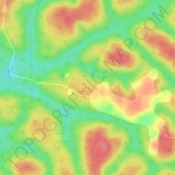 Mapa topográfico Kombani, altitud, relieve