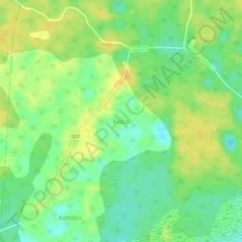 Mapa topográfico Koba, altitud, relieve
