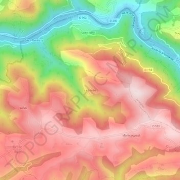 Mapa topográfico La Contie, altitud, relieve