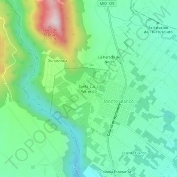 Mapa topográfico Santa Lucía Potrerillo, altitud, relieve