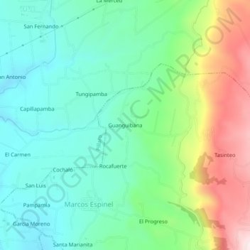 Mapa topográfico Guanguibana, altitud, relieve