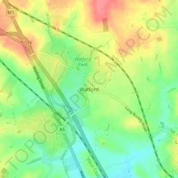 Mapa topográfico Watford, altitud, relieve