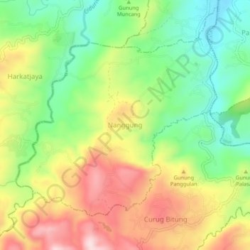 Mapa topográfico Nanggung, altitud, relieve