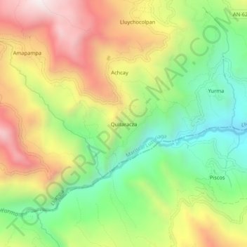 Mapa topográfico Quitaracza, altitud, relieve
