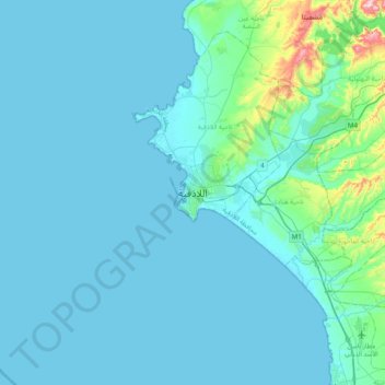Mapa topográfico Latakia, altitud, relieve