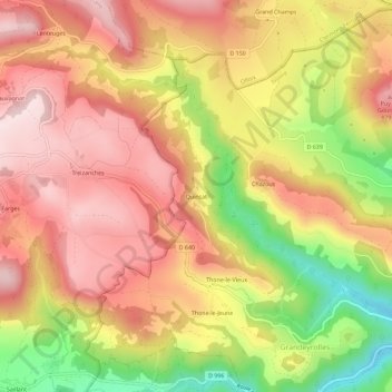 Mapa topográfico Quinsat, altitud, relieve