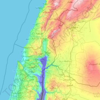 Mapa topográfico Altos del Golán, altitud, relieve