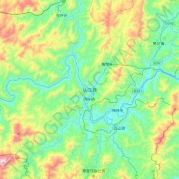 Mapa topográfico 从江县, altitud, relieve