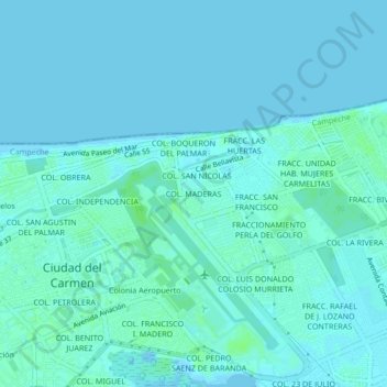 Mapa topográfico COL. MADERAS, altitud, relieve