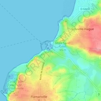 Mapa topográfico Diélette, altitud, relieve