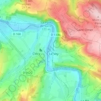 Mapa topográfico Le Bas du Vey, altitud, relieve