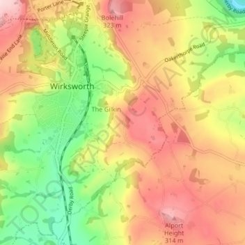 Mapa topográfico Breamfield, altitud, relieve