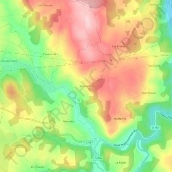 Mapa topográfico Sarrouillet, altitud, relieve
