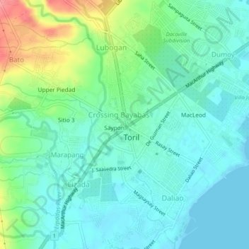 Mapa topográfico Crossing Bayabas, altitud, relieve