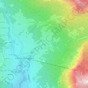 Mapa topográfico Alverà, altitud, relieve