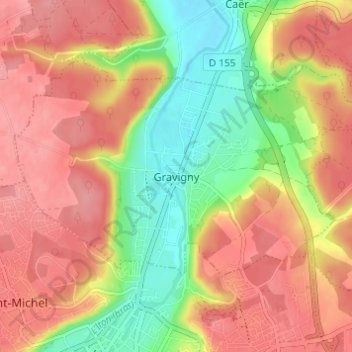 Mapa topográfico Gravigny, altitud, relieve