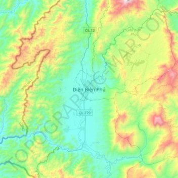 Mapa topográfico Dien Bien Phu, altitud, relieve