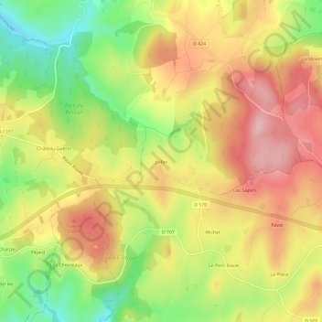 Mapa topográfico Juillet, altitud, relieve