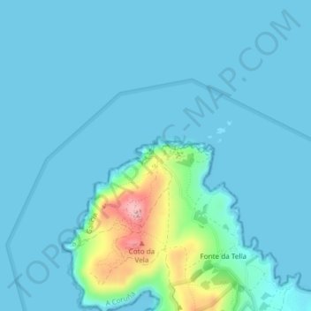 Mapa topográfico Cabo Prior, altitud, relieve