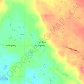 Mapa topográfico McRae, altitud, relieve