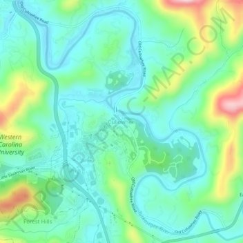 Mapa topográfico Cullowhee, altitud, relieve