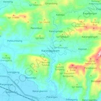 Mapa topográfico Karanggayam, altitud, relieve