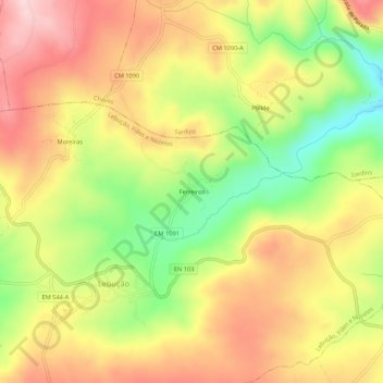 Mapa topográfico Ferreiros, altitud, relieve