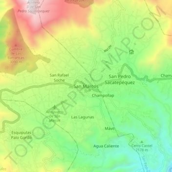 Mapa topográfico San Marcos, altitud, relieve