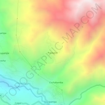 Mapa topográfico Pucayaco, altitud, relieve